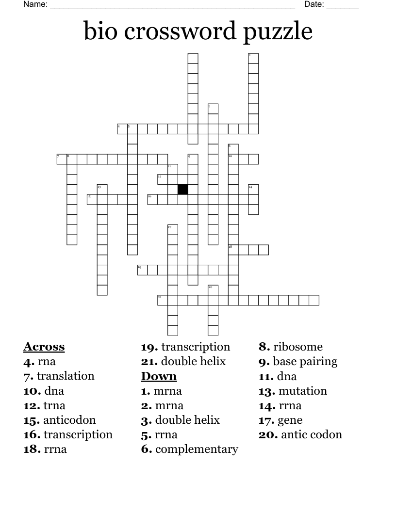 Bio Crossword Puzzle WordMint