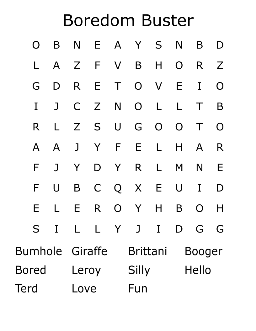 Boredom Buster Word Search WordMint
