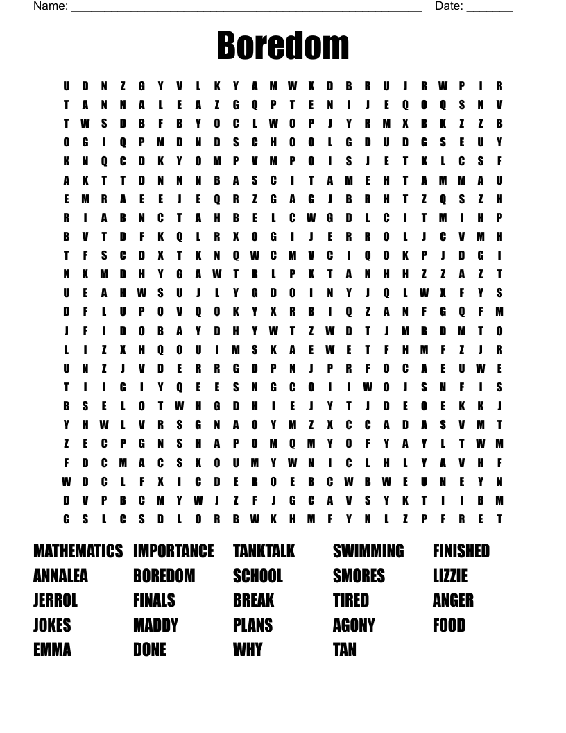 Boredom Word Search WordMint