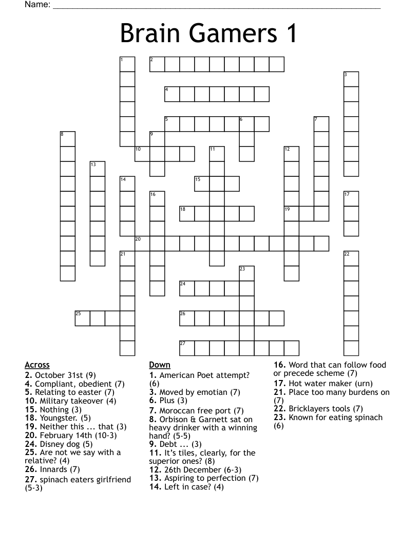 Brain Gamers 1 Crossword WordMint