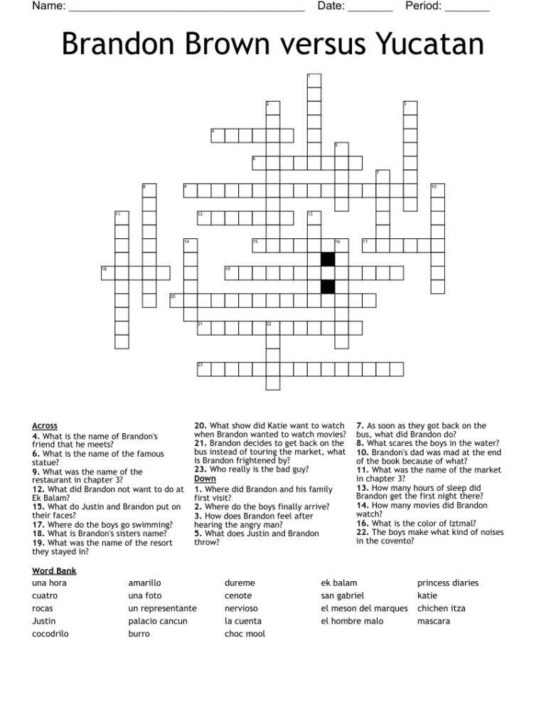 Brandon Brown Versus Yucatan Crossword WordMint