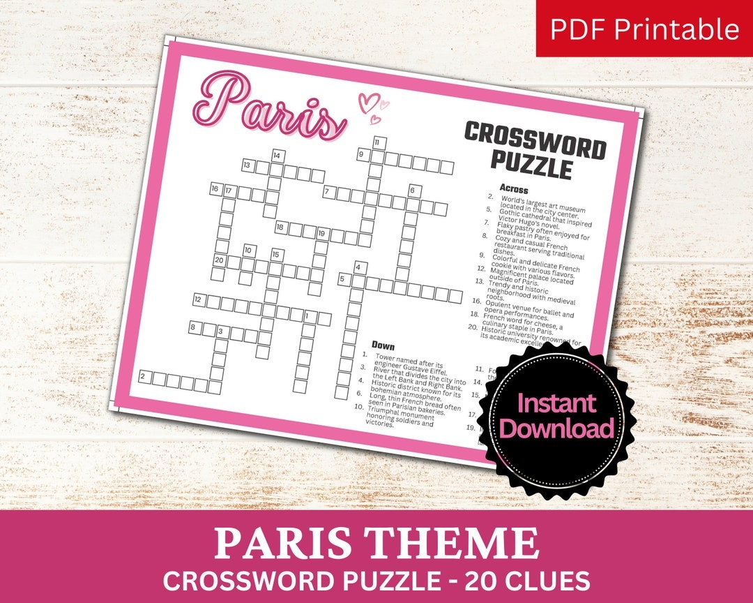 Buy Paris Crossword Puzzle Printable Game Fun Travel Theme Birthday Activity Love France City French Gathering Word Game PDF Parisian Party Online In India Etsy