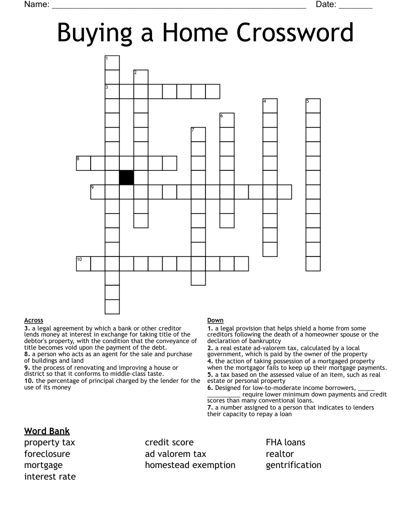 Buying A Home Crossword WordMint