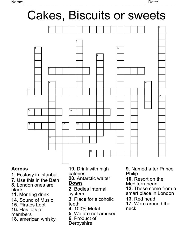 Cakes Biscuits Or Sweets Crossword WordMint