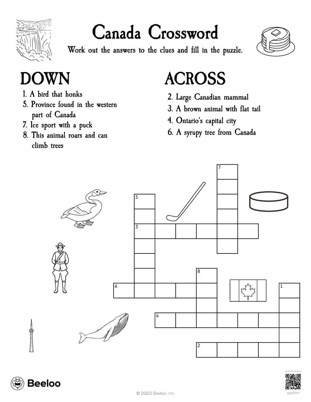 Canada Crossword Beeloo Printable Crafts And Activities For Kids