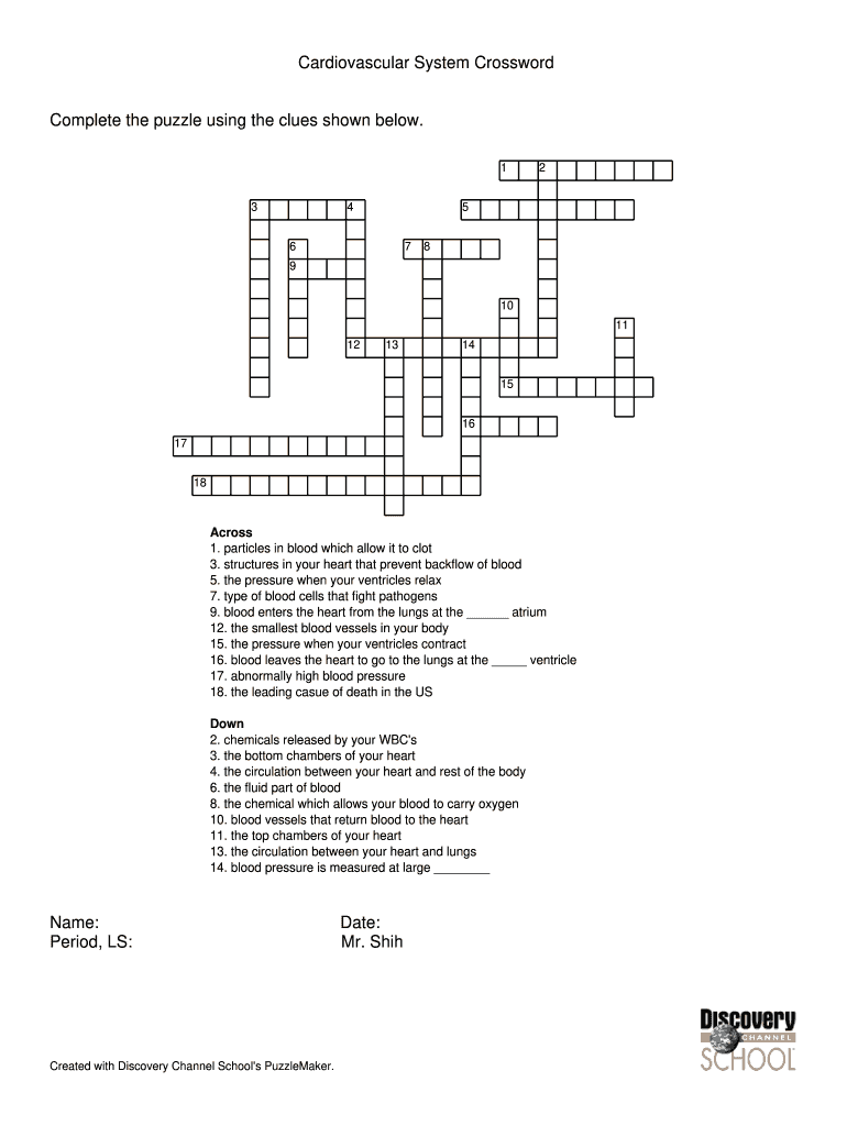 Cardiovascular System Crossword Puzzle Pdf Fill Out Sign Online DocHub
