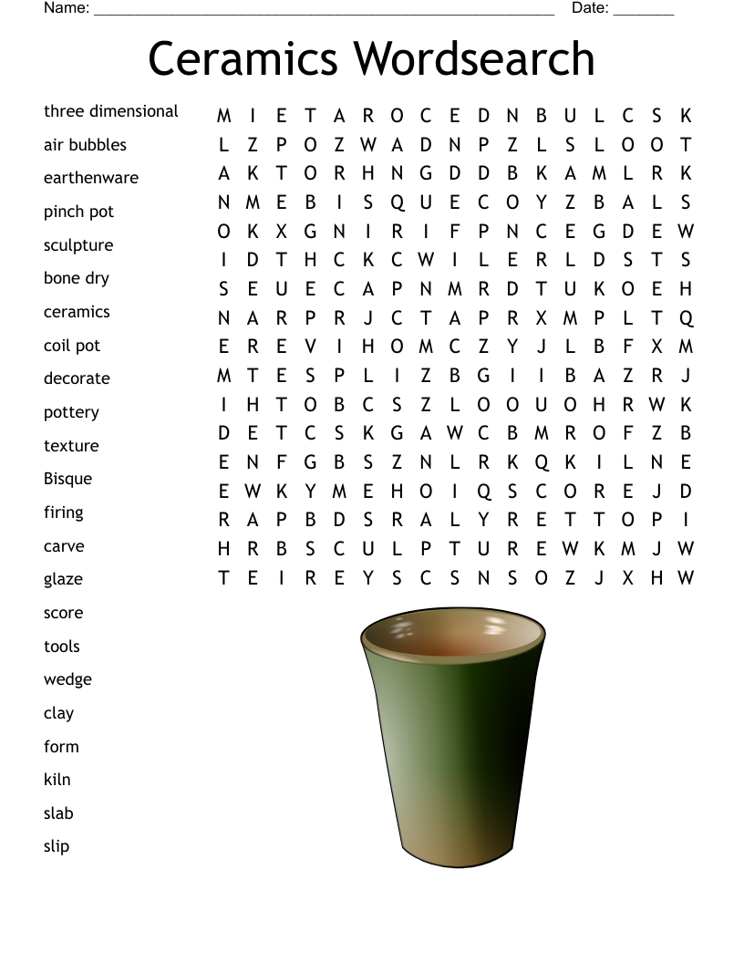 Ceramics Wordsearch WordMint Ceramics Wordsearch WordMint