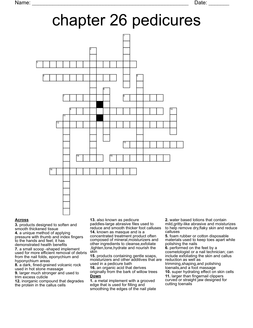 Chapter 26 Pedicures Crossword WordMint