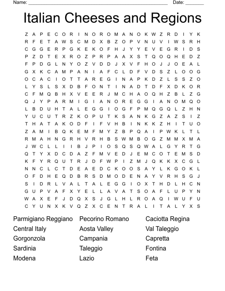 Cheese Word Search WordMint