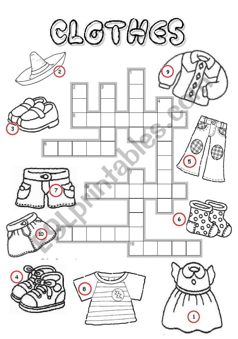 Clothes Crossword ESL Worksheet By Mishuna