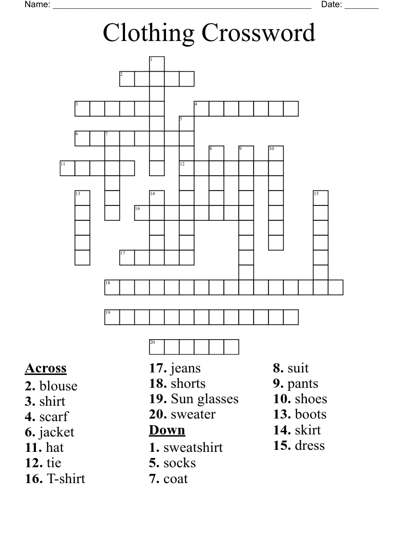 Clothing Crossword WordMint