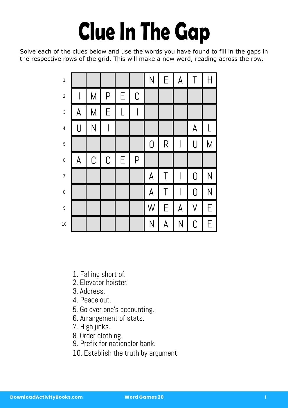 Clue In The Gap In Word Games 20