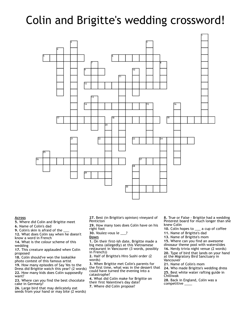 Colin And Brigitte s Wedding Crossword WordMint