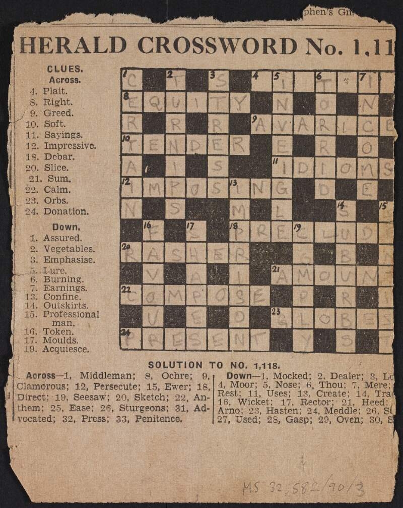 Context Completed Herald Crossword No 1 11 Library Catalog