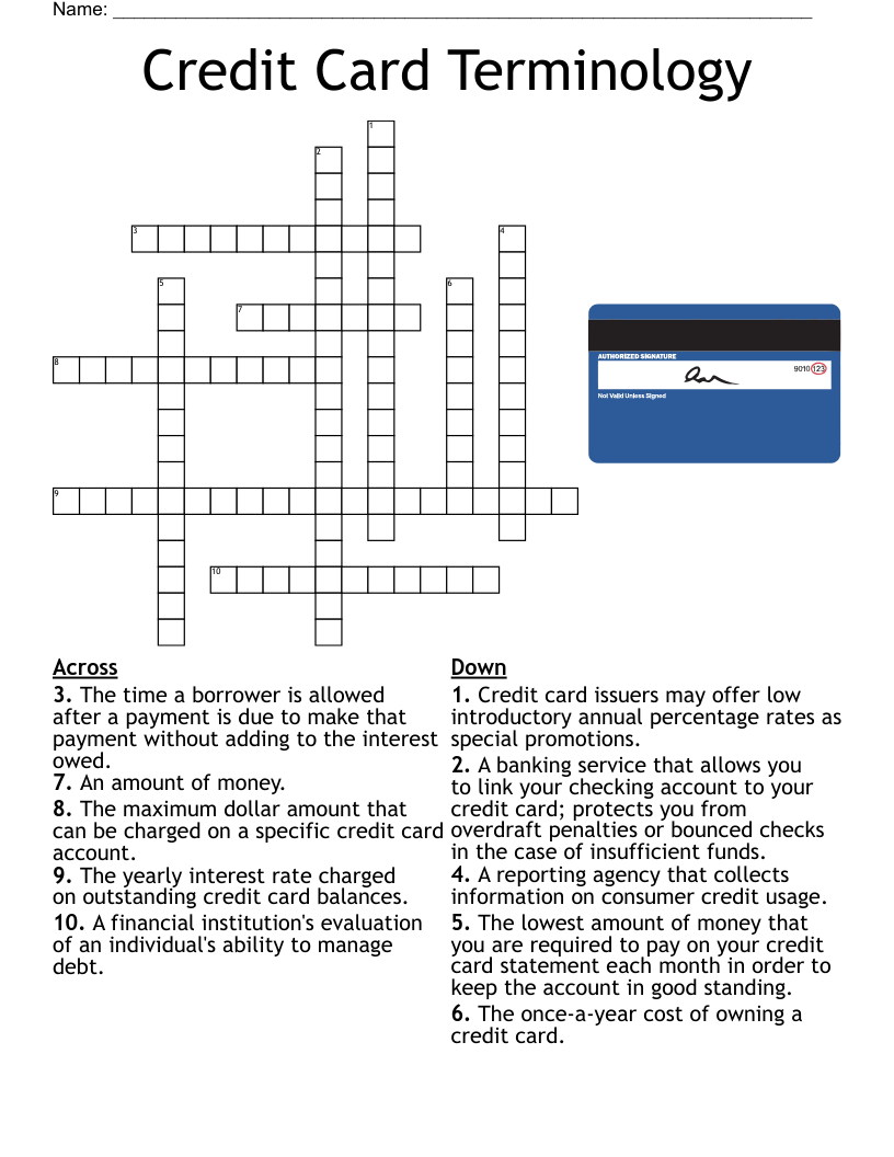 Credit Card Terminology Crossword WordMint