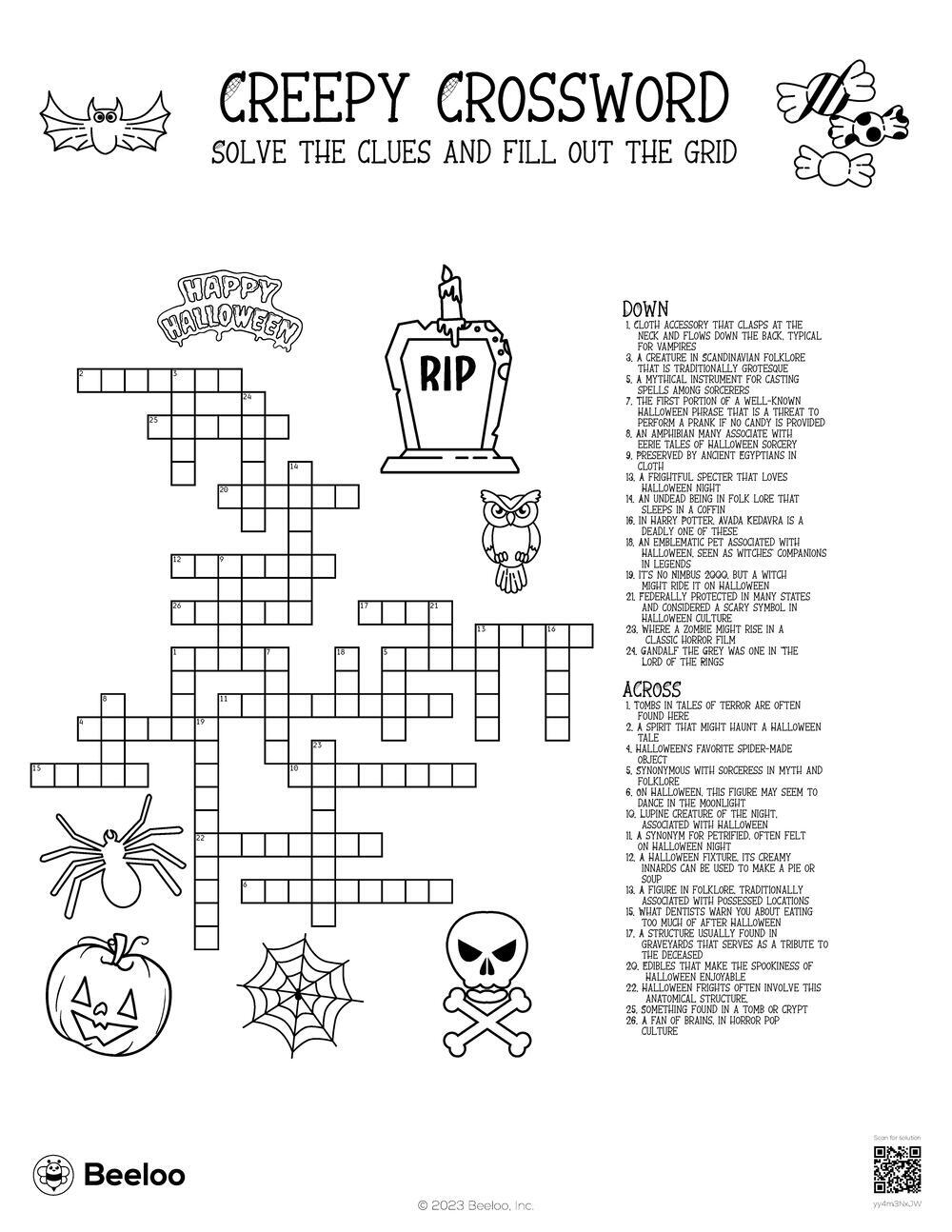 Creepy Crossword Beeloo Printable Crafts And Activities For Kids