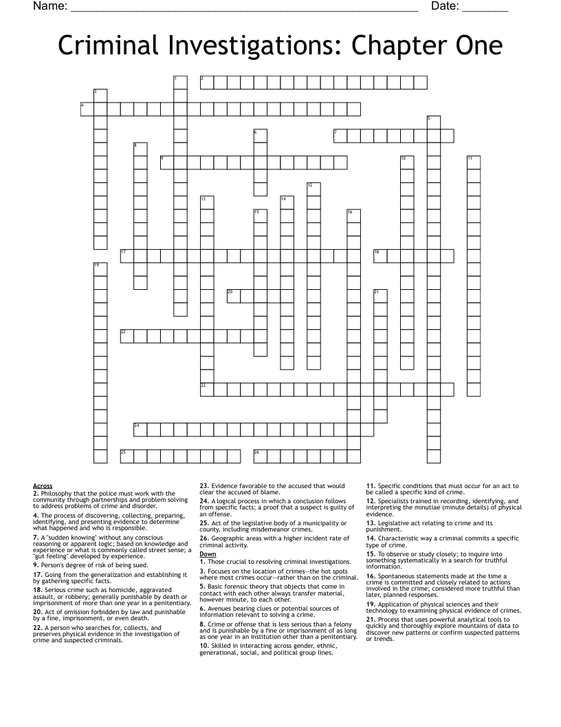 Criminal Investigations Chapter One Crossword WordMint