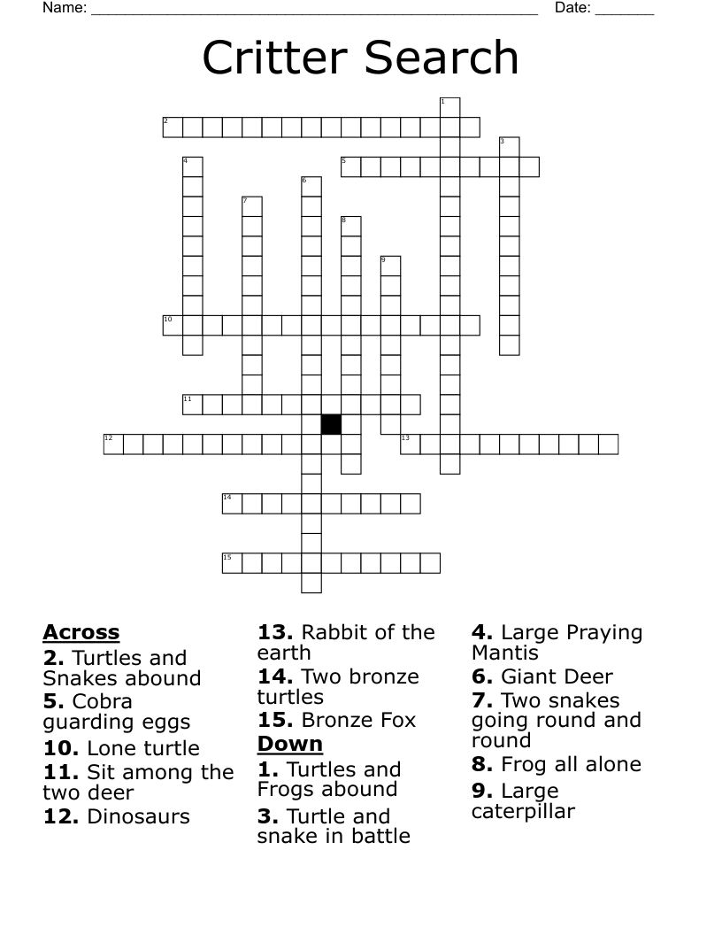 Critter Search Crossword WordMint