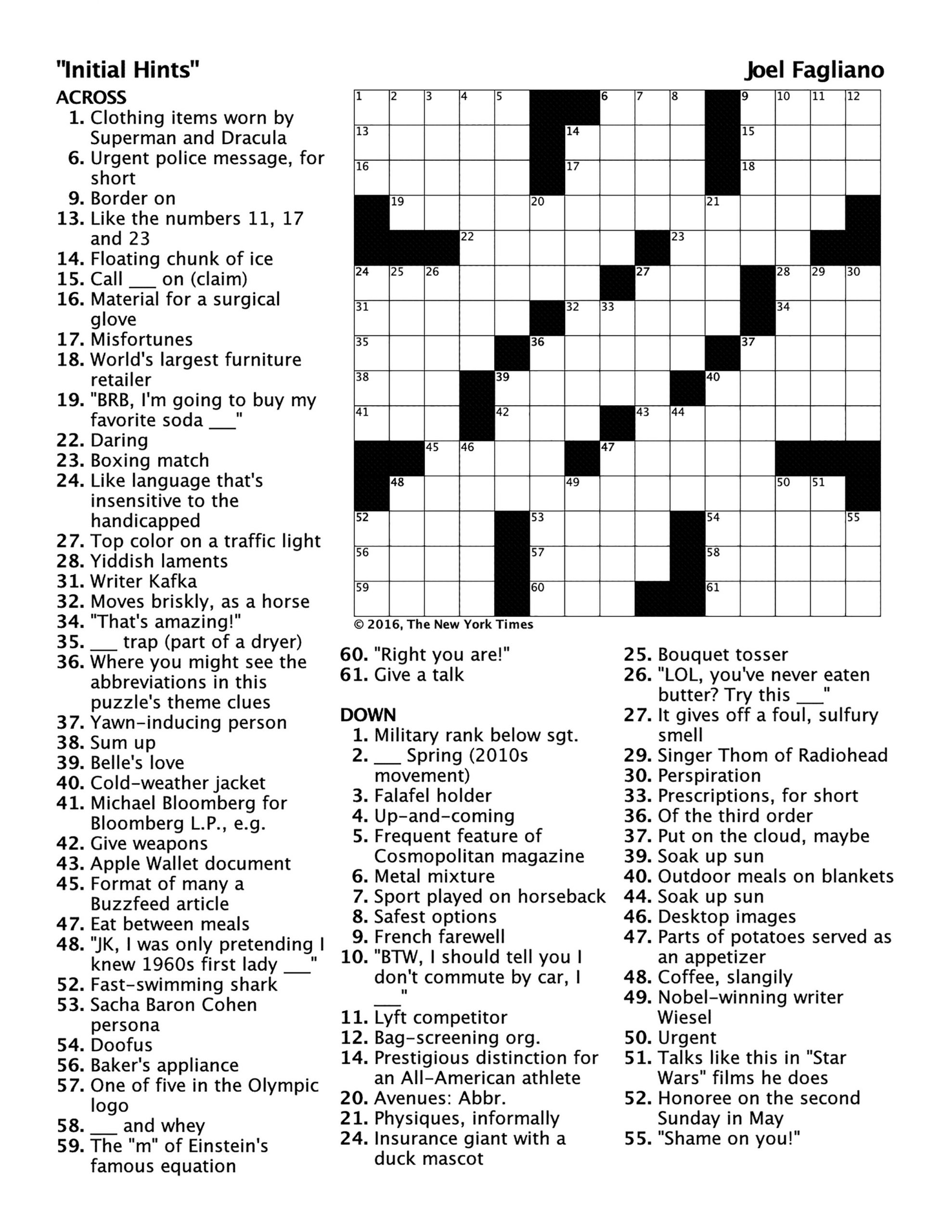 Crossword Challenge Initial Hints Pomona College Pomona College Magazine Crossword Challenge Initial Hints Pomona College Pomona College Magazine