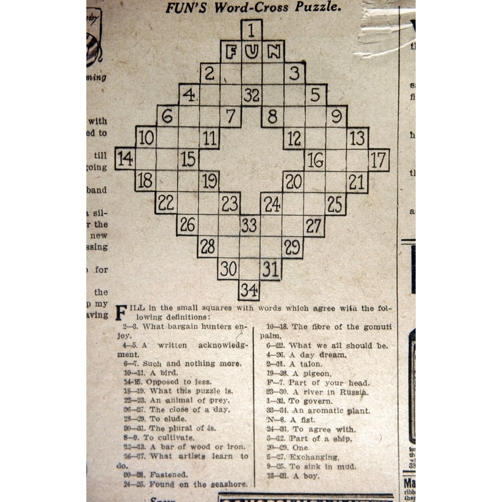 Crossword Puzzle 1913 N Word Cross Puzzle The First Crossword Puzzle From The Fun Supplement Of The Sunday Walmart