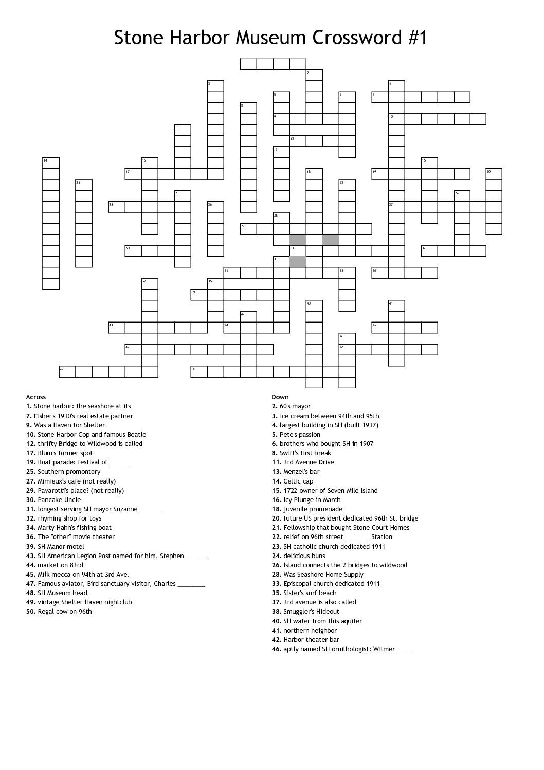 Crossword Puzzle Stone Harbor Museum