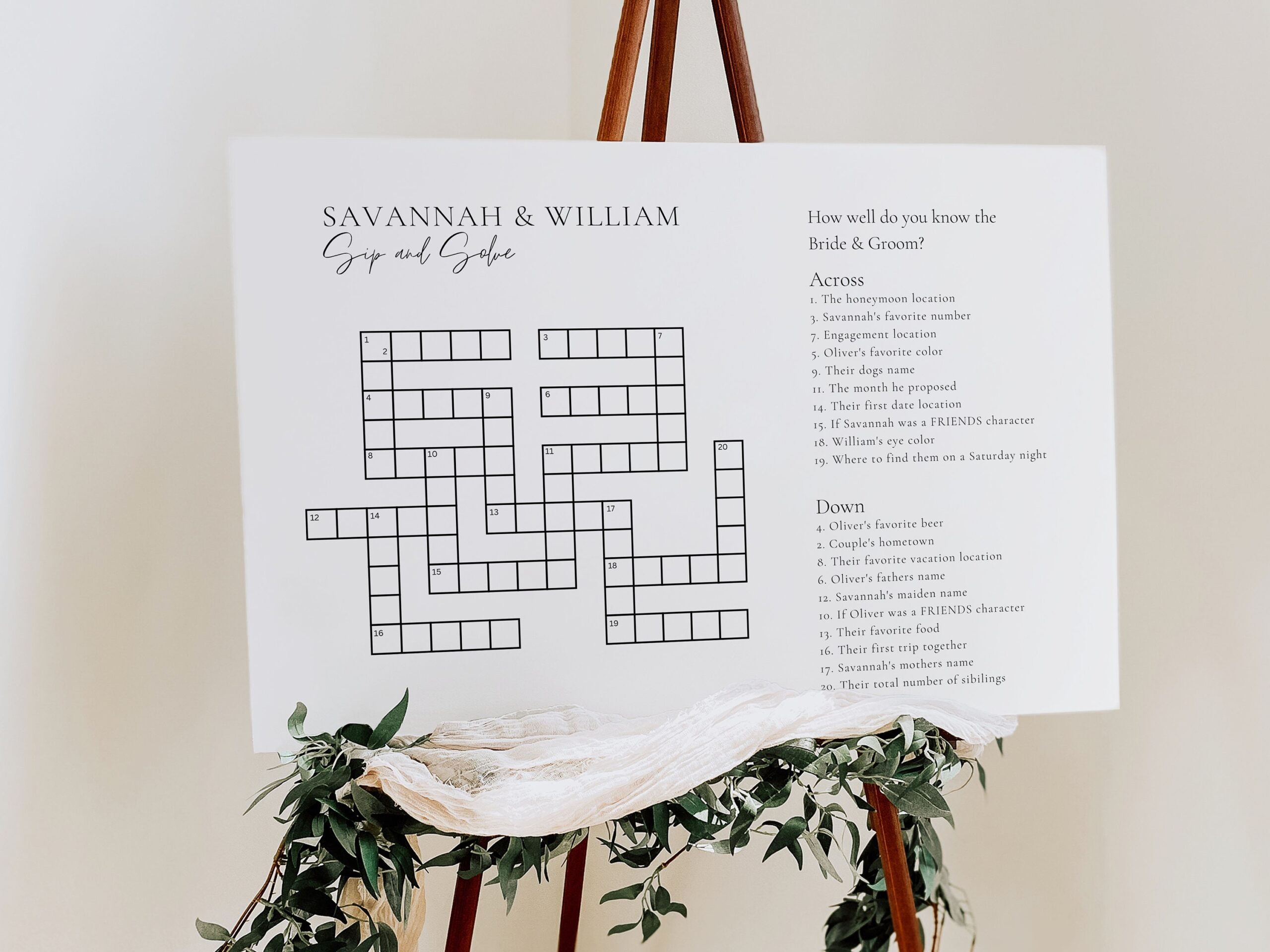 Custom Minimalist Wedding Crossword Sip And Solve Puzzle Sip And Solve For Wedding Boho Wedding Game Crosswords Akrotiri Etsy