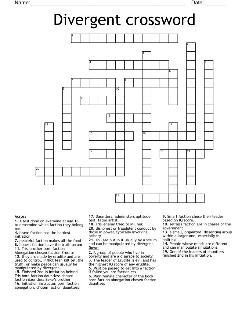 Divergent Crossword Puzzle WordMint