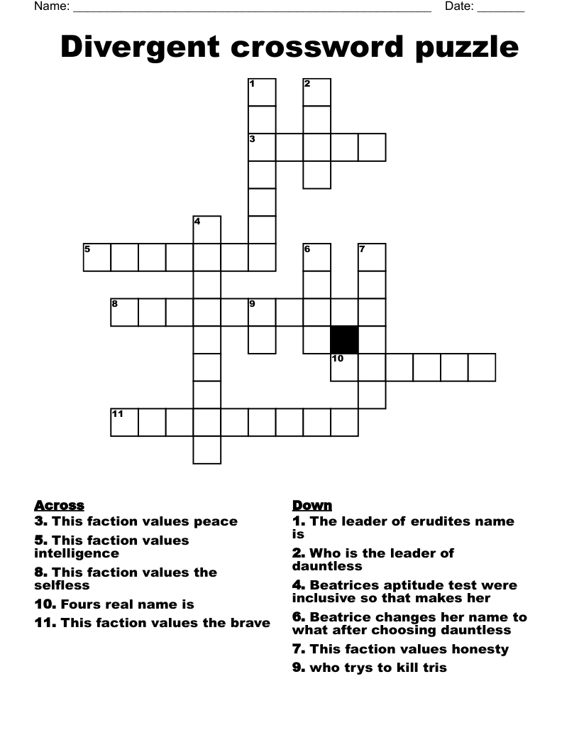 Divergent Crossword Puzzle WordMint