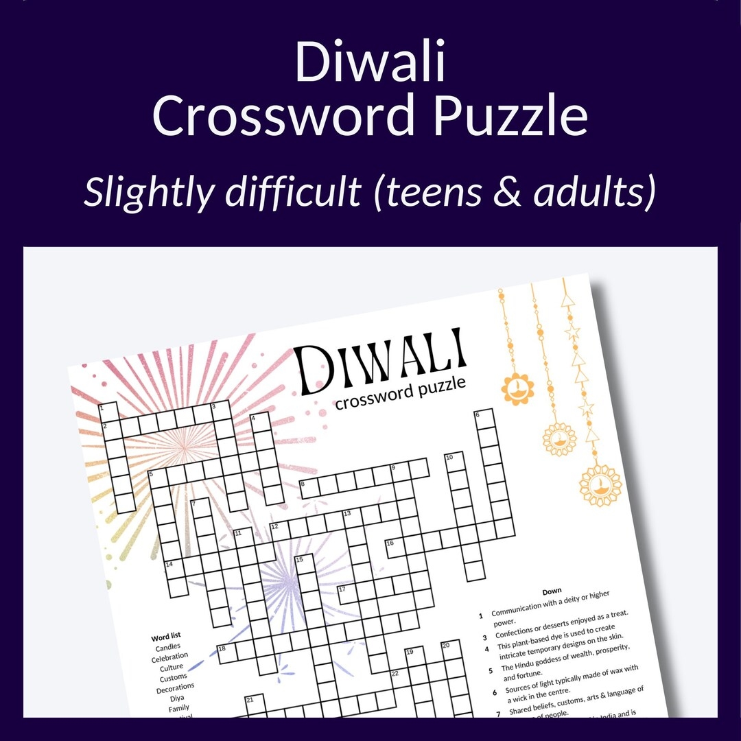 Diwali Crossword Puzzle For Adults Teens Perfect Cross Word Puzzle For Parties Learning About Diwali teens adults Etsy