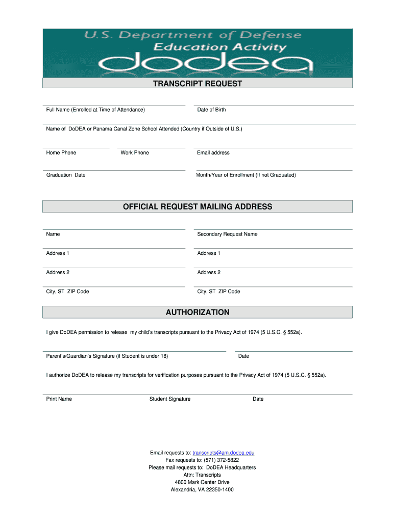 Dodea Transcript Request Fill Online Printable Fillable Blank PdfFiller Dodea Transcript Request Fill Online Printable Fillable Blank PdfFiller