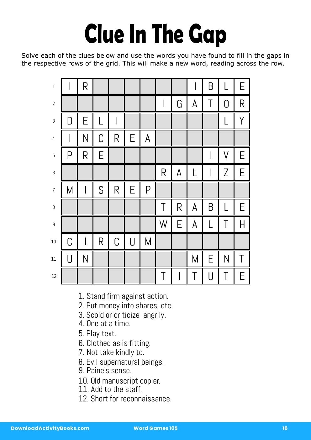 Download Clue In The Gap In Word Games 105