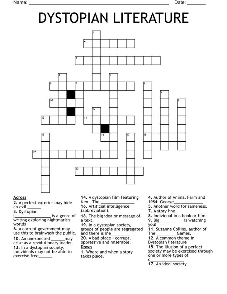 DYSTOPIAN LITERATURE Crossword WordMint