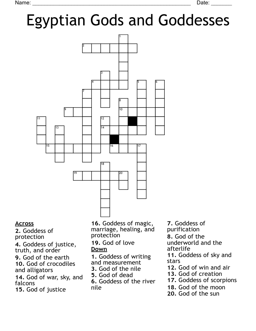 Egyptian Gods And Goddesses Crossword WordMint