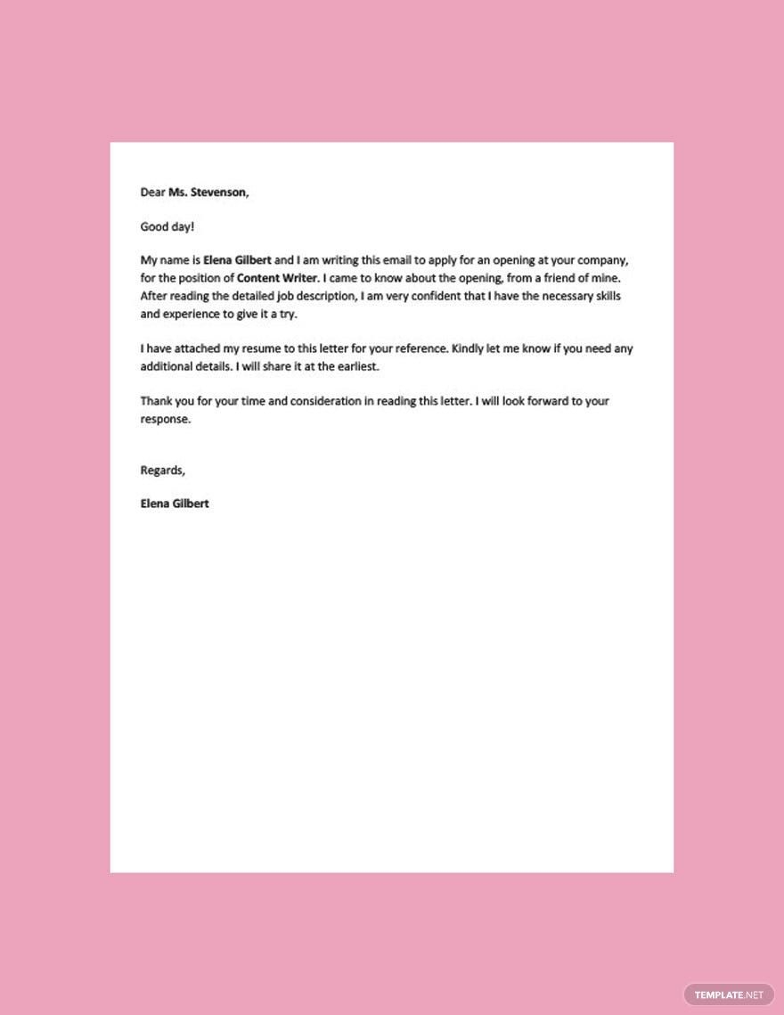 Email Job Application Letter Template In Word Google Docs Pages PDF Download Template Email Job Application Letter Template In Word Google Docs Pages PDF Download Template