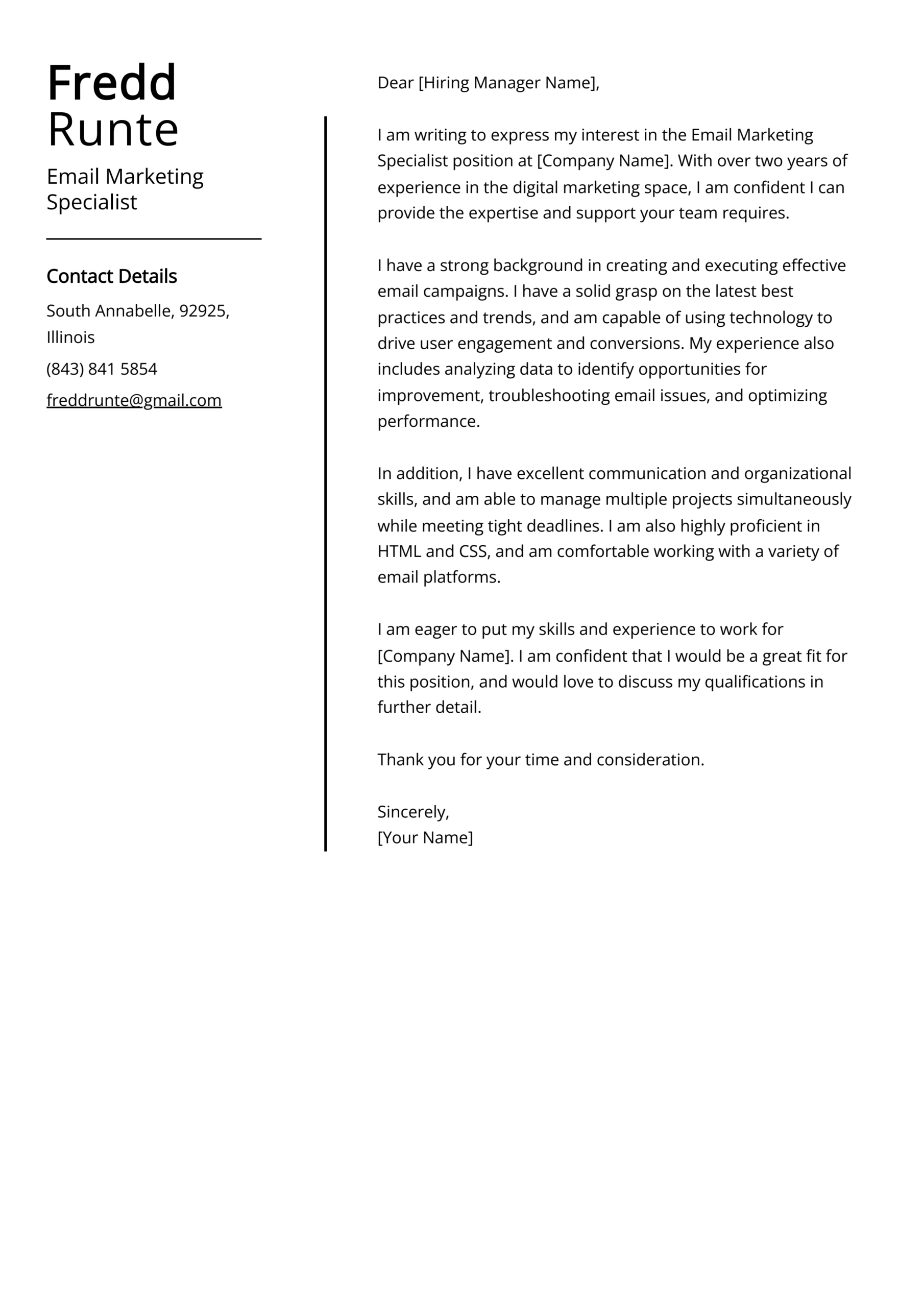 Email Marketing Specialist Cover Letter Example For 2025 Skills Templates 