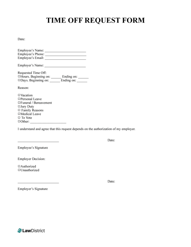 Employee Time Off Request Form Get A Free PTO Template LawDistrict Employee Time Off Request Form Get A Free PTO Template LawDistrict