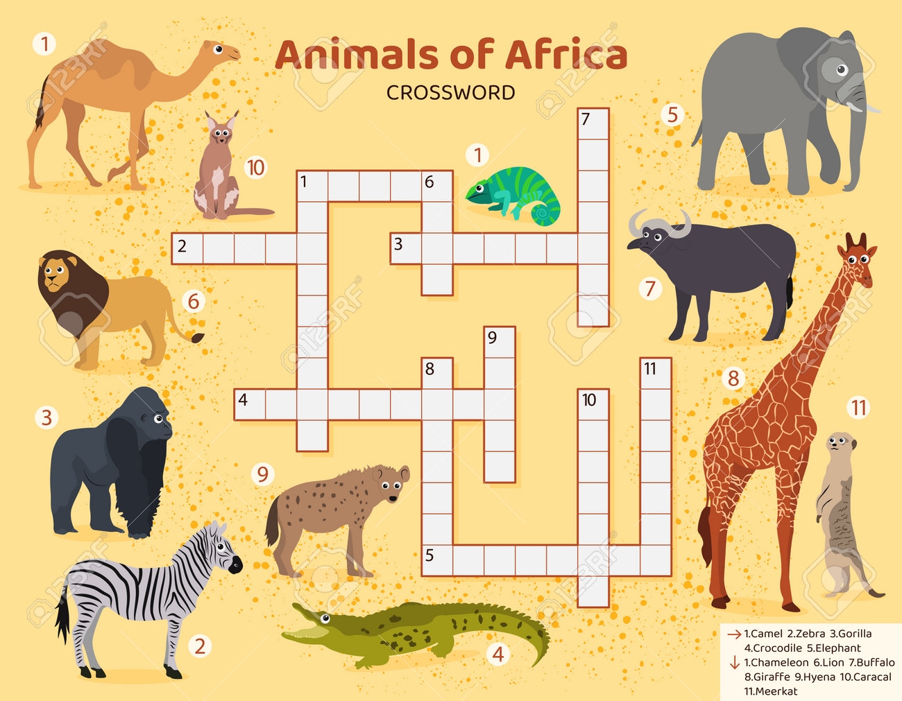 English Crossword For Kids With African Animals Royalty Free SVG Cliparts Vectors And Stock Illustration Image 196986344 