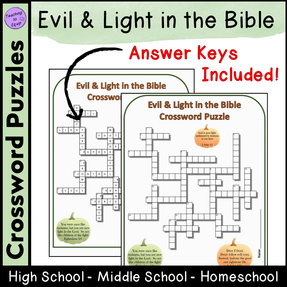 Evil Light In Bible Crossword Puzzle Halloween Made By Teachers