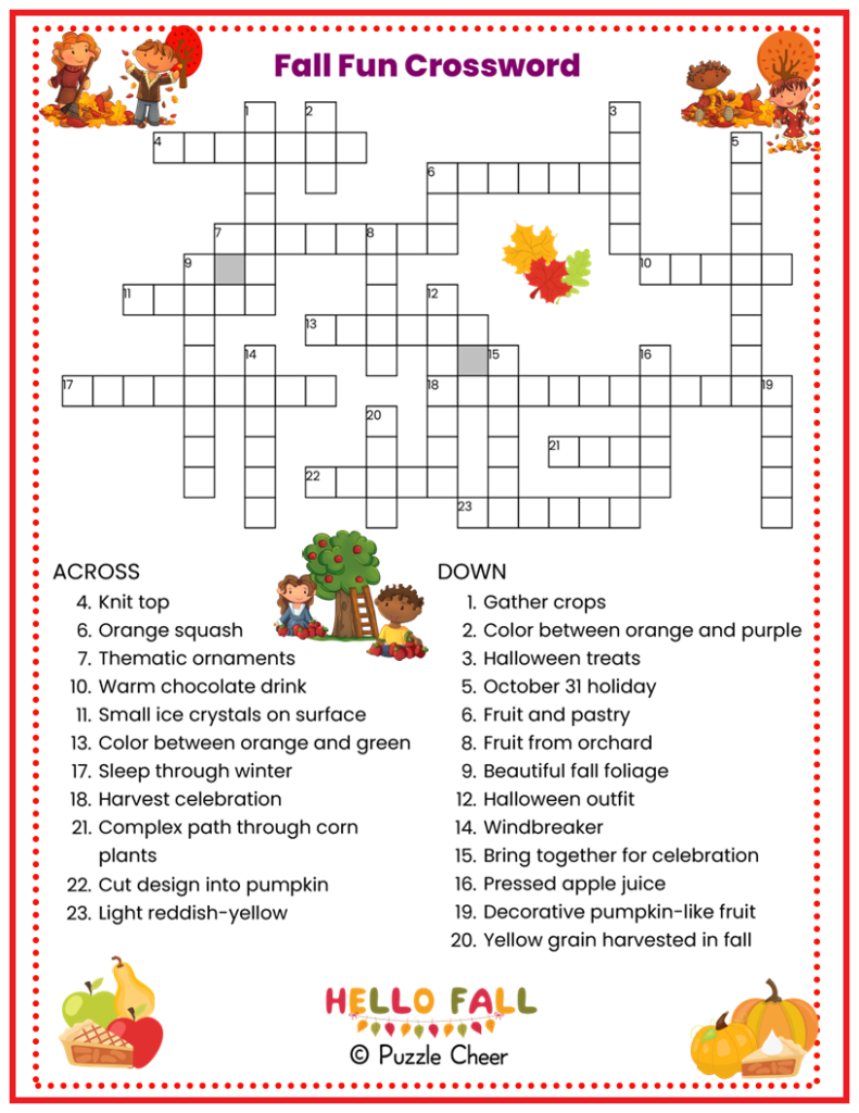 childrens crossword printable