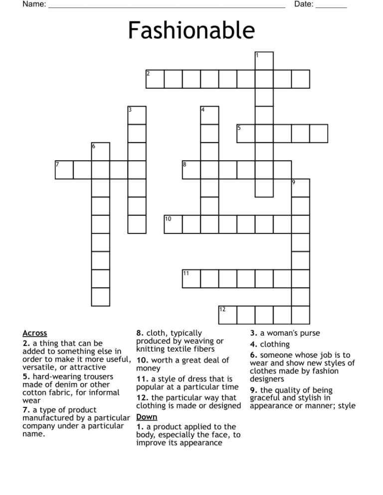 Fashionable Crossword WordMint