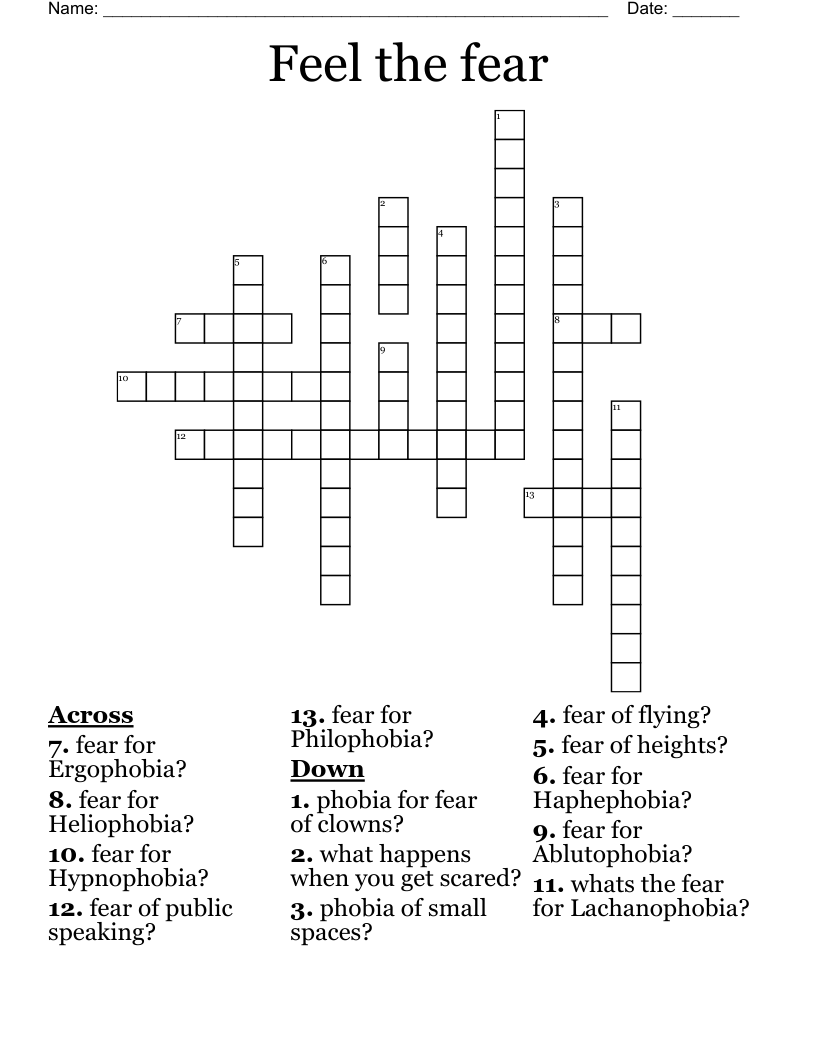 Feel The Fear Crossword WordMint