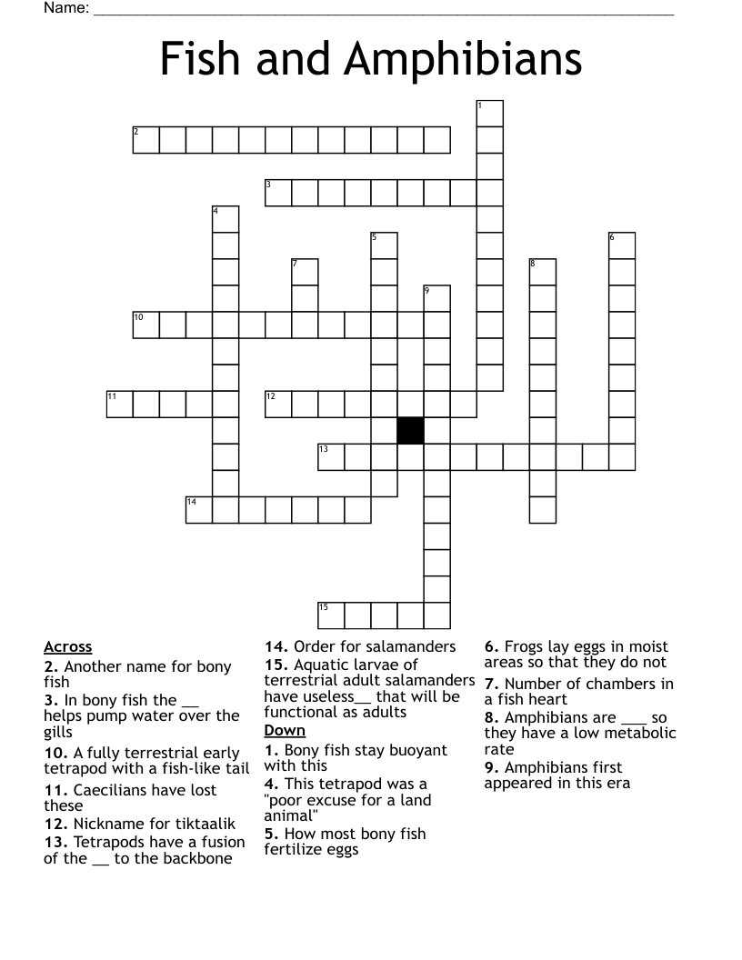 Fish And Amphibians Crossword WordMint