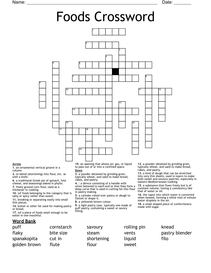 Foods Crossword WordMint
