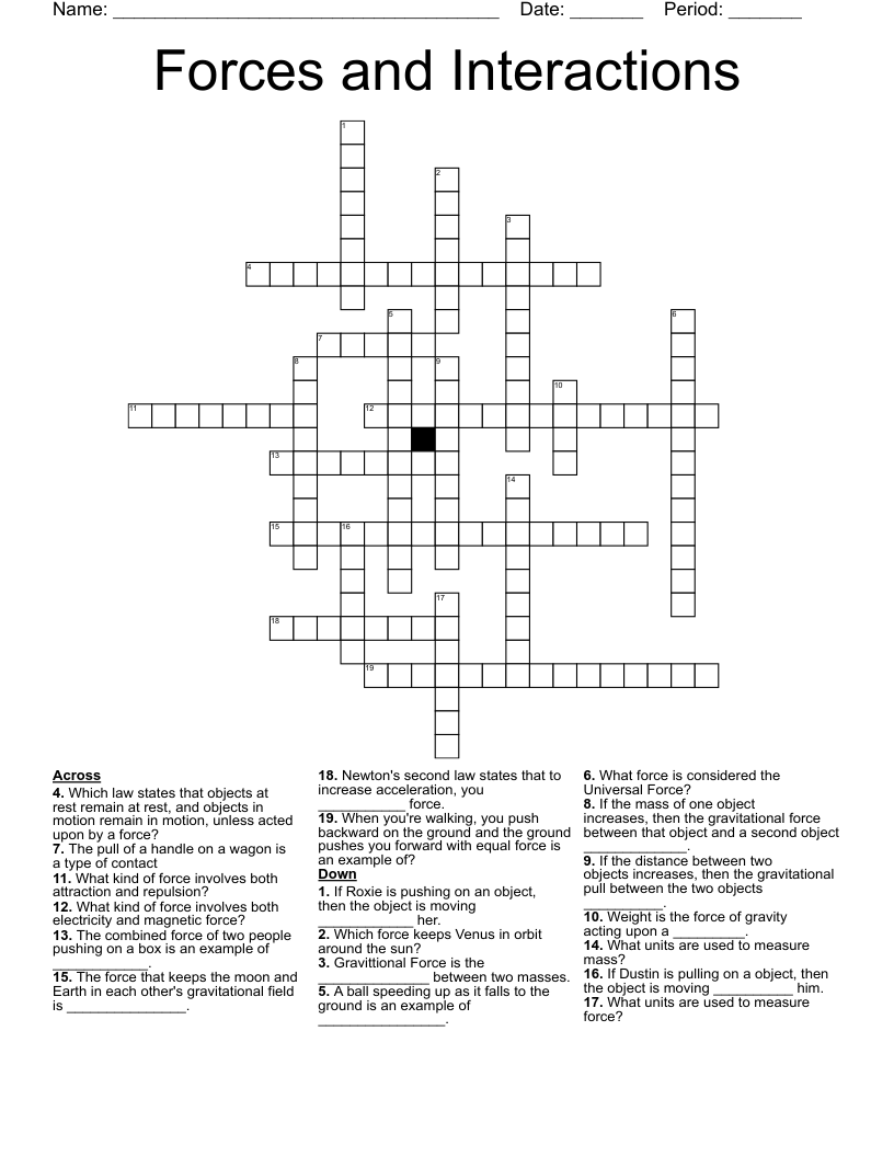 Forces And Interactions Crossword WordMint