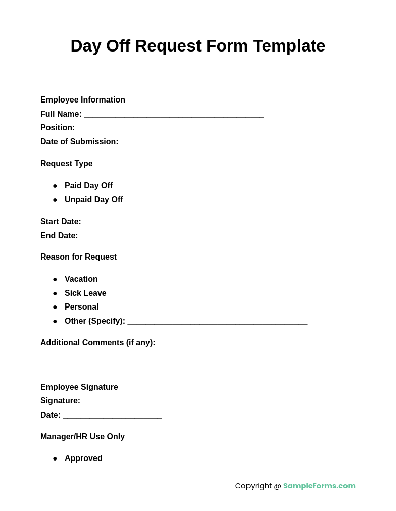 FREE 12 Day Off Request Form Samples PDF MS Word Google Docs