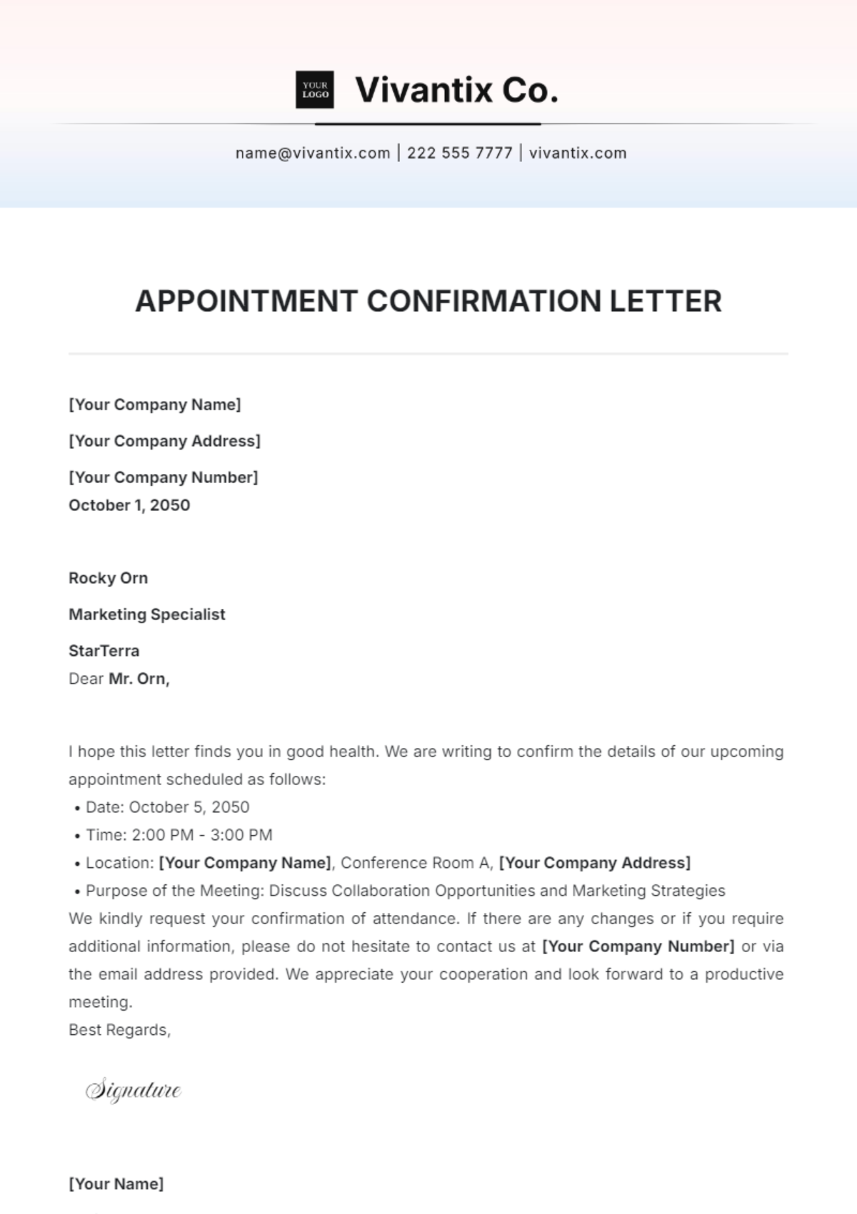Free Appointment Confirmation Letter Template To Edit Online Free Appointment Confirmation Letter Template To Edit Online
