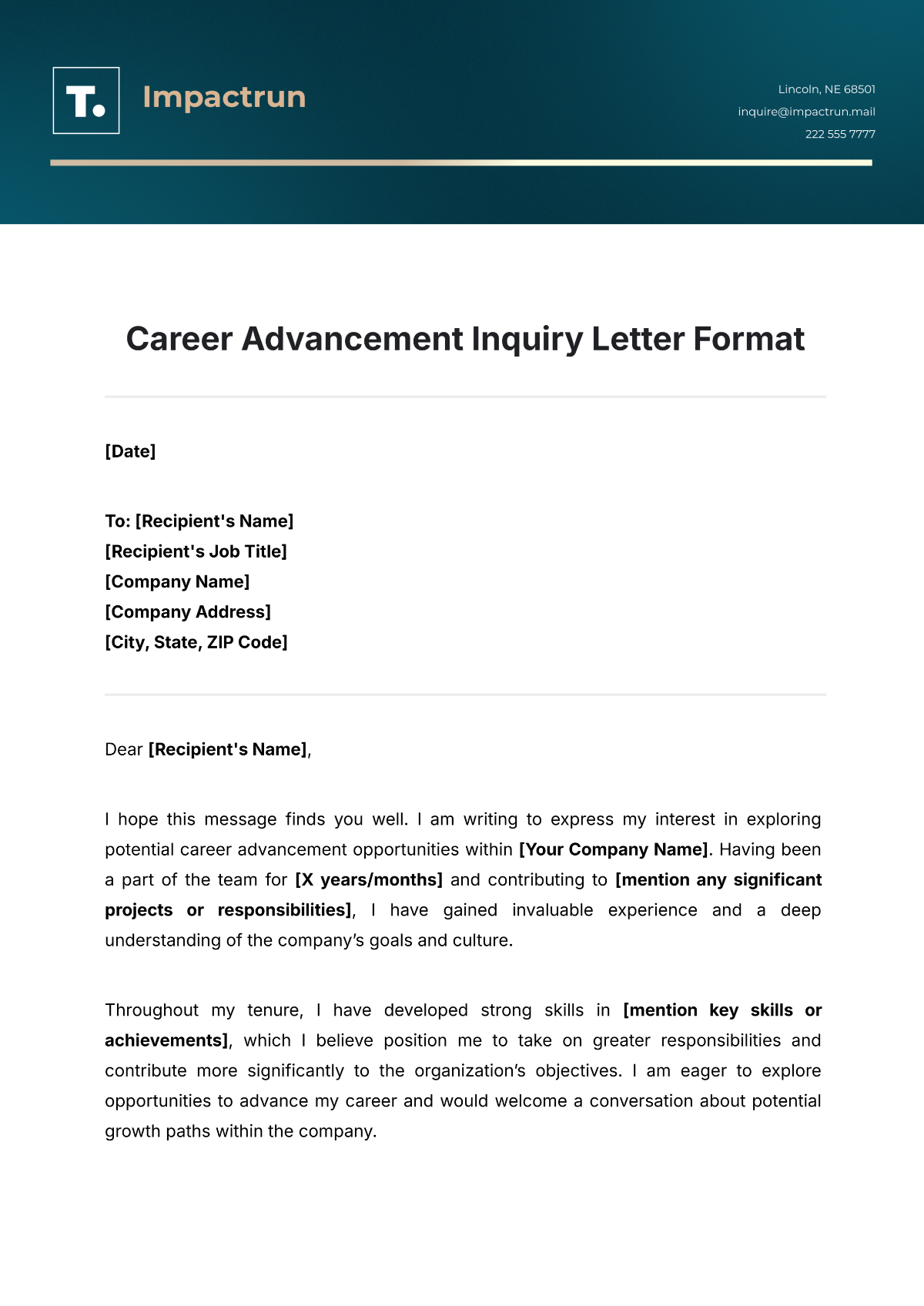 Free Career Advancement Inquiry Letter Format Template To Edit Online