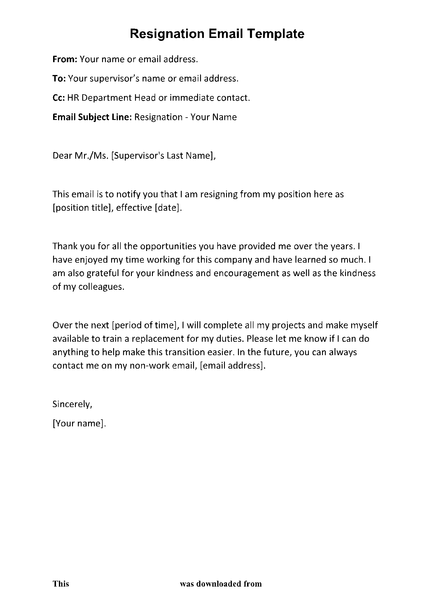 Free E Mail Resignation Letter Template In 2021 CocoSign
