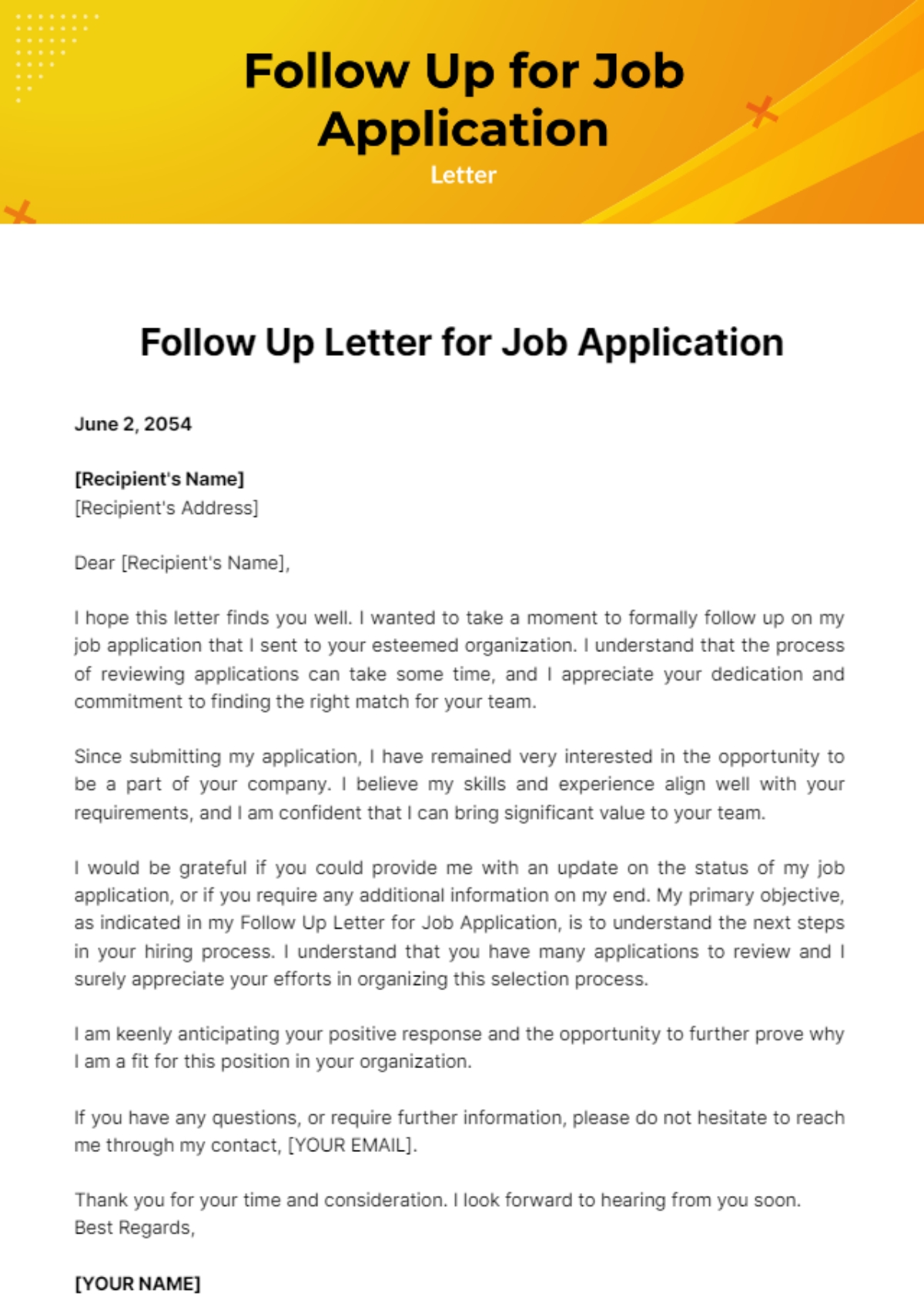 Free Follow Up Letter For Job Application Template To Edit Online