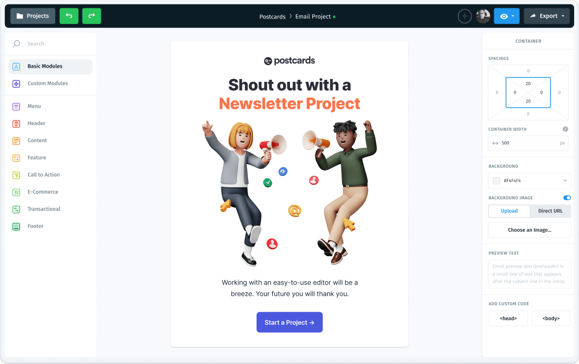 Free HTML Email Template Builder No Code Editor Postcards